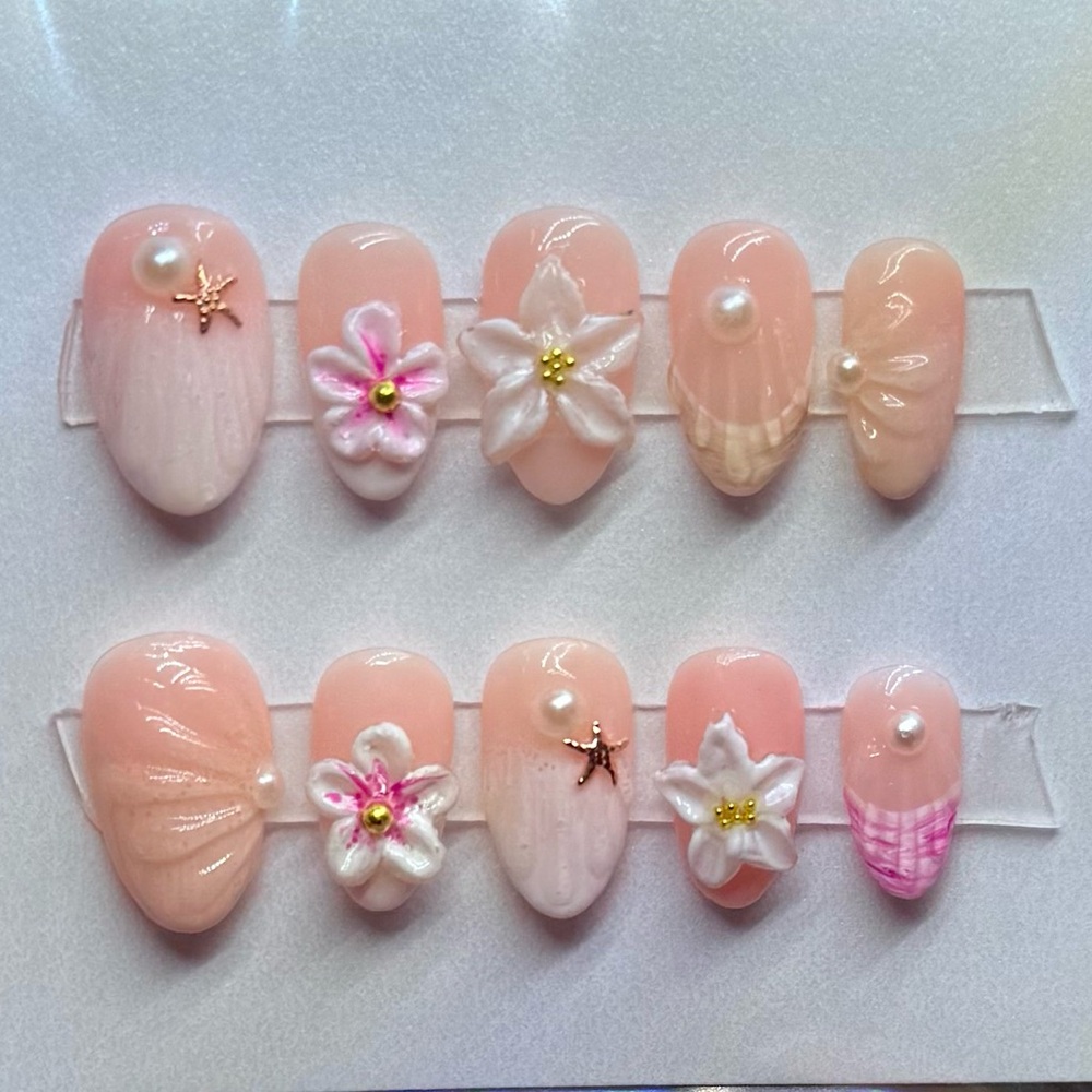 Elegant Pink Floral Press-On Nails